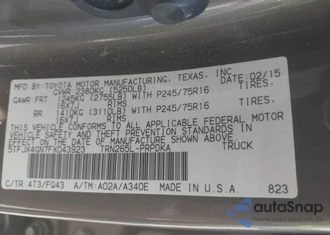 2015 Toyota Tacoma Prerunner из США, поврежденный, VIN 5TFJX4GN7FX043923